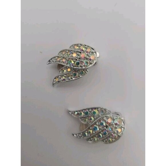 VTG Sarah Coventry Silver Rhinestone Angel Wings Clip On Earrings Free Shipping - Picture 2 of 9